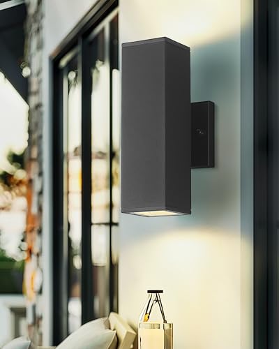 Image of Ken & Ricky Modern Outdoor Wall Light,Aluminum Rectangular,Black,2 PK | 2 Lights Exterior Wall Light Fixtures,Waterproof Outdoor Sconce,No glare,for House Porch Garage Patio Front Door Entryway