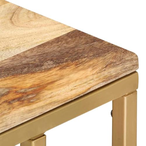 Mesa de centro de madera maciza de mango natural y acero de alta resistencia en C 6
