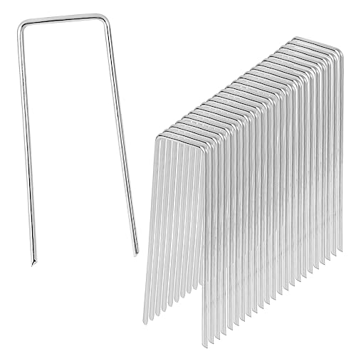 MIDELONG Galvanized Landscape Staples, 4 inch Garden Stakes U-Shaped Tent Stakes Ground Stakes Lawn Staples for Landscaping Weed Barrier Fabric Irrigation Tubing, Pack of 24