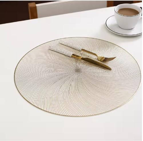 Image of HomeCloud PVC Material Round Shape Table Mat, Dining Table Mat,Table Placemats, Round Mats,Best for Bed-Side Table /Center Table, Dining Table /Shelves (Sparky Circle Gold, Set of 2)