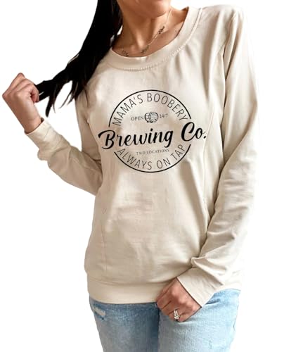 Image of AEARGIV Women Causal Maternity Nursing Sweatshirt Comfort Friendly Zip Breastfeeding Pullover Tops Mama's Boobery Sweater