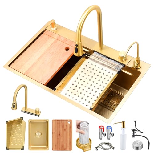 �X�e�����X���L�b�`���V���N 68x45cm ��^1�{�E�� �g�b�v�}�E���g �E�H�[�^�[�t�H�[���֌������O���\�Ȃ܂Ȕt�� - ������|�����y�ȏ�v�Ȓ����`�f�U�C��,Gold-a-80x46x22cm