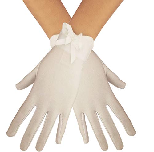 Women Costume Gloves White Dress Up Bows Gloves for Birthday Party Wedding Pageant Special Occasion Parade Banquets Magic Show Halloween Costume Accessories