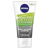mascarilla facial con crema nivea El embalaje puede variar NIVEA 3 en 1 Urban Skin Detox Clay Wash, 150 ml, mascarilla desintoxicante para todo tipo de piel, lavado facial, máscara de arcilla natural con arroz negro y extracto de té verde.
