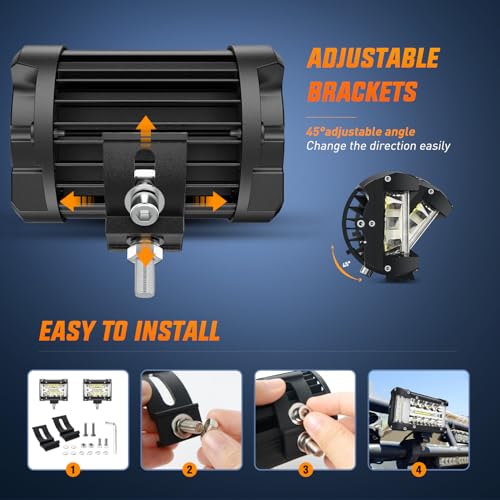 Image of Nilight Side Shooter LED Light Bar 2PCS 4.3 Inch Triple Row Spot Flood Combo Lights with Wiring Harness Kit for Off Road Fog Driving Work Lighting on Truck SUV ATV UTV (Pack of 12)