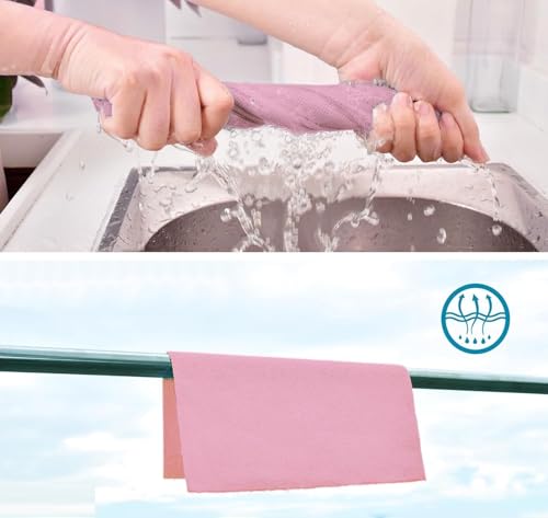 Image of UCRAVO PINK 4 Roll Microfiber Cleaning Cloth Roll - 200 Sheets Pre-Cut Tear Away Towels, 20,000 Washable Reusable Cleaning Rags, Lint Free Ultra Absorbent Cloth for Kitchen Products & Car Cleaning