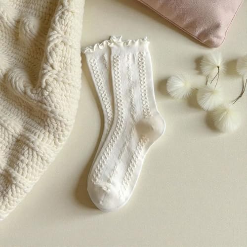 Image of Opa! Women White Lace Ruffles Socks Cottagecore Floral Frilly Sock Thin Cotton Summer Crew Socks -Soft Breathable.