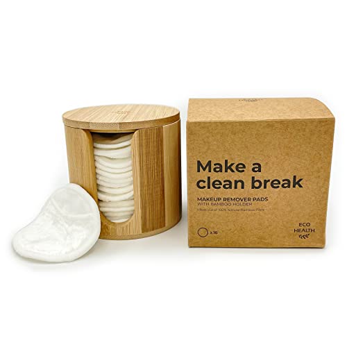 Eco Health Coussinets démaquillants réutilisables, 3 couches en coton de bambou doux avec une poche pour les doigts, 16 grands tampons en coton avec sac de lavage et support en bambou Cover