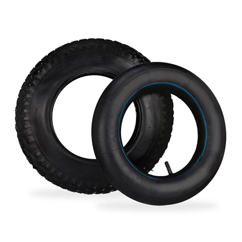 Relaxdays Rueda de Carretilla con Cámara de Aire, Neumáticos 3.50-8 para Carro de Mano, con Perfil, hasta 154kg, Negro