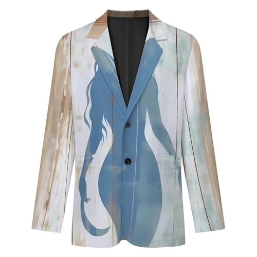 Blue Mermaid On Wood Men's Casual Blazers Slim Fit Sport Coats Blazer Two Buttons Suit Jacket for Work Party4