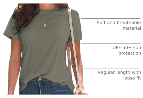 Image of KevaMolly Basic T Shirts for Women UPF 50+ Short Sleeve Casual Summer Tops Trendy Solid Loose Fit Crew Neck Tees Tshirt