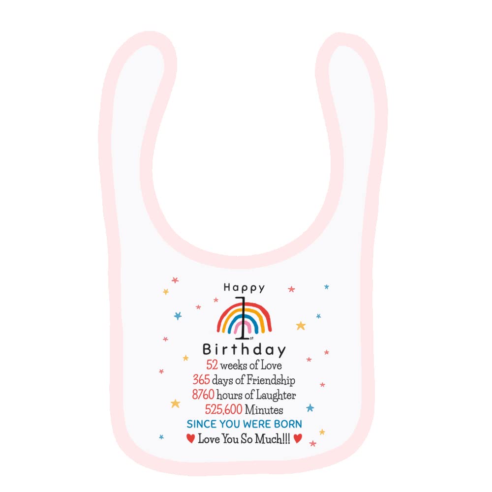 Getagift Happy 1st birthday Baby Toddler Bib Fastening style Unisex style. (White Pale Pink)