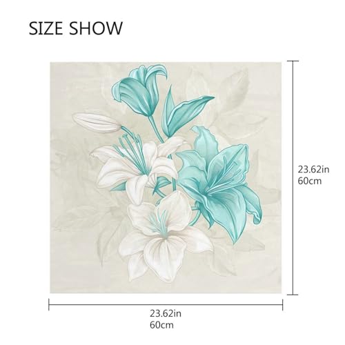 Square Scarf Aqua White Lily Flower Silk Feeling Bandanas Head Scarfs Hair Wraping Neckerchief for Women 23.6 Inch2