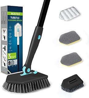 3-In-1 Shower Cleaning Brush with 51'' Long Handle, Fixable Bathroom Cleaning Brush, Long Handled Scrubbing Brush for Bathroom Tile, Adjustable Bathroom Cleaning Products by MAYKI