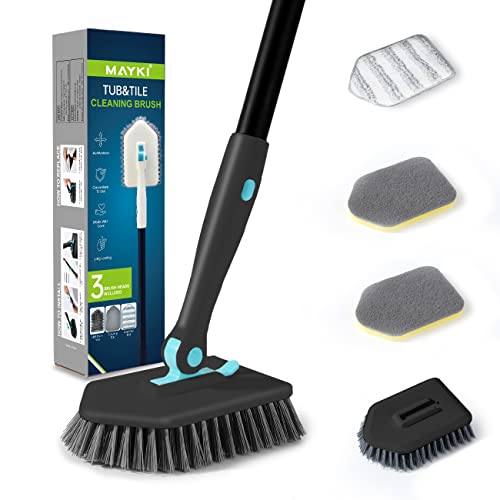 3-In-1 Bathroom Tile Cleaner, Shower Cleaning Brush with 51'' Long Handle, Fixable Scrubber, Adjustable Tile Cleaning Brush for Bathtub/Wall by MAYKI