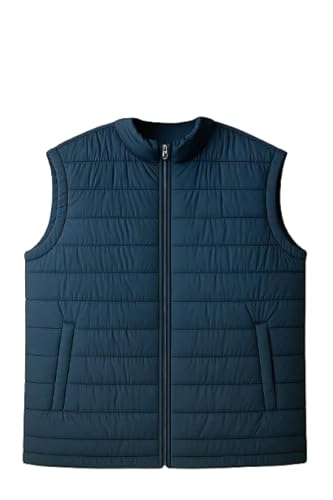 YOONIKK Quilted Puffer Vest, Full-Zip Winter Outerwear (IN, Alpha, 2XL, Regular, Navy Blue)