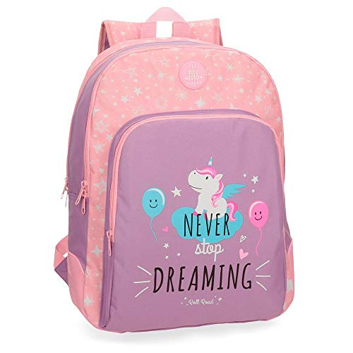 Mochila adaptable a carro Roll Road Unicorn Lila Doble Compartimento con ruefuerzos 44cm