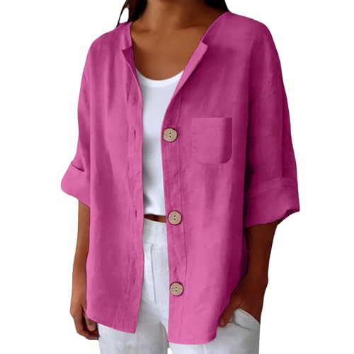 Haut en lin boutonné fluide col en V pour un style doux au naturel