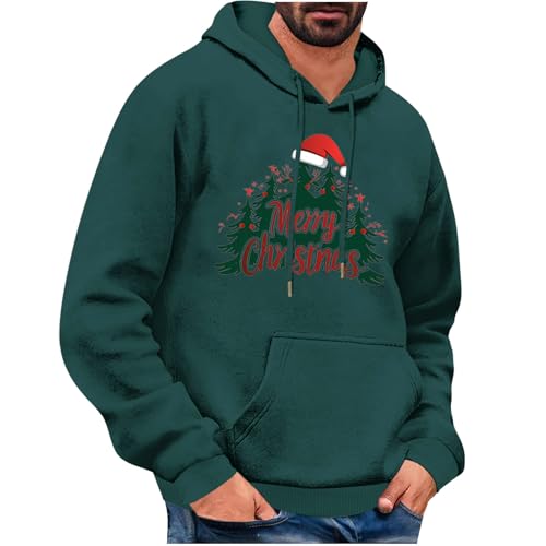 Suéteres de Navidad para hombre con estampado de alce, sudaderas con capucha casuales holgadas de manga larga con capucha para vacaciones, suéteres gráficos de copa de vino tinto, regalos de Navidad