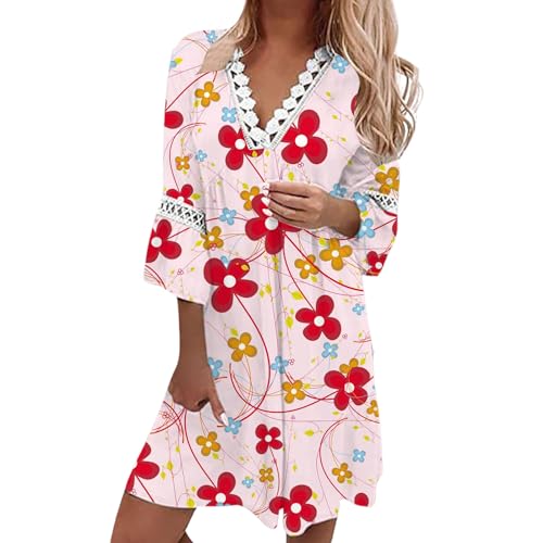 Robe d'été pour femme imprimé floral col en V style ethnique chic