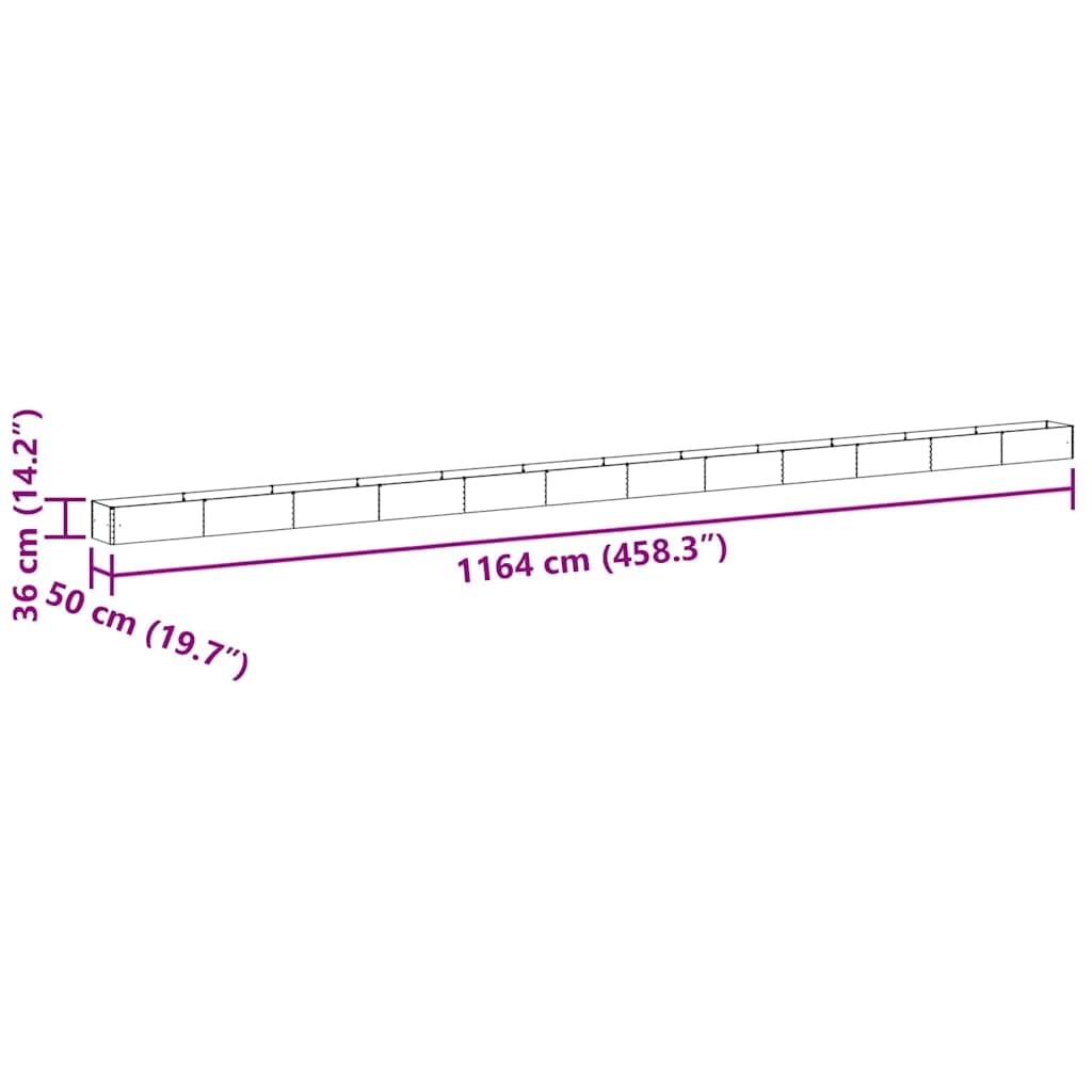Podwyższona grządka jasnobrązowa z ocynkowanej stali, 1164 x 50 x 36 cm, z drenażem, do ogrodu, na balkon, taras i do wnętrz, wytrzymała donica na rośliny z gładkimi krawędziami, idealna do