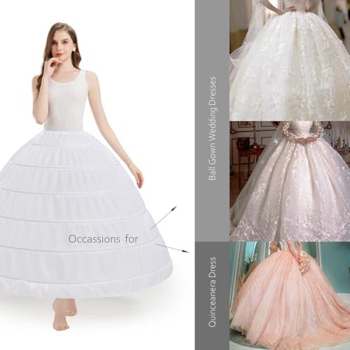 Women's Full Shape 6 Hoop Petticoat Underskirt Slip Crinoline for Wedding Dress Ball Gown YPT306-WH2
