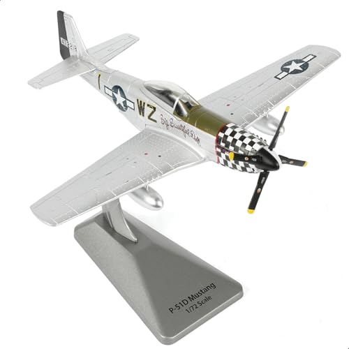 SEBUNAS 1/72 Scale North American Aviation P-51D Silver Mustang Fighter Model WWII U.S. Fighter Military Metal Diecast Aircraft Model Kit for Adult Collection or Gift