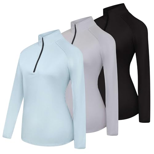 Real Essentials 3 Pack: Womens Dry-Fit Long Sleeve Quarter Zip & Full Zip Up Hoodie Workout Jacket (Available in Plus) Set 4,S