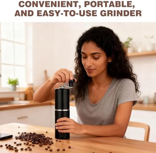 Manual Coffee Grinder, Portable Hand Coffee Grinder, Drip Coffee, Espresso, French Press, Turkish Brew, for Travel, Camping, Office, Pour-Over and More BC-318-Black - 4