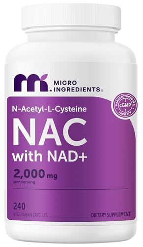 Micro Ingredients NAC with NAD+ 2 000 mg Per Serving 240 Vegetarian Capsules | 2-in-1 N-Acetyl-L-Cysteine with Nicotinamide Adenine Dinucleotide | Non-GMO Gluten Free