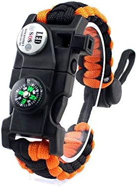 Adjustable Survival Bracelet, 7 Core Paracord 20 in 1 Emergency Sports Wristband Gear Kit with Waterproof LED SOS Light, Compass, Rescue Whistle, Fire Starter Multi-tool for Wilderness Adventure