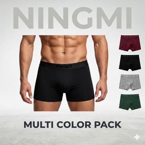 Image of NINGMI Men's Ultra-Soft Printed Trunk Briefs - Premium Imported Nylon Blend, Breathable & Moisture-Wicking Underwear, Tag-Free Comfort with 4-Way Stretch