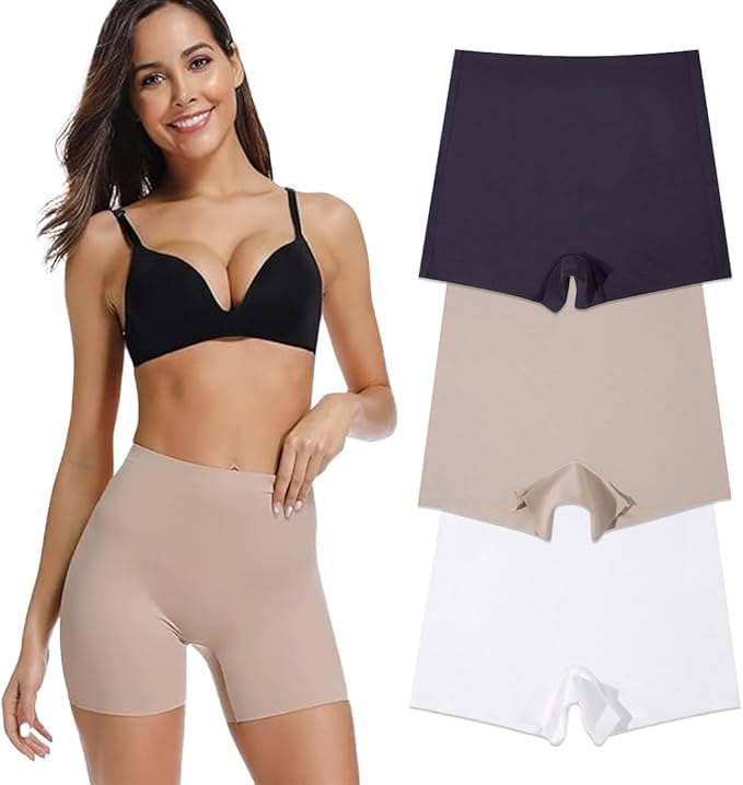 SunFlux® Boy Short Panties for Women | No-Show Invisible Panty Lines | Lightweight 100% Cotton Gusset | 3 Pack (in, Alpha, 3XL, Black,Skin,White)-picture-12