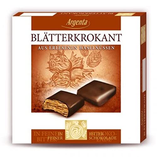 Argenta Blätter-Krokant in Zartbitter-Schokolade 85g Mit 16% gerösteten Haselnüssen 66% Zartblätterkrokant in feiner Bitterschokolade Schokoklassiker aus Weißenfels