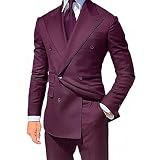 Men's Suits 2 Piece Slim Fit Double Breasted Formal Business Blazer Pants Tuxedo Wine
