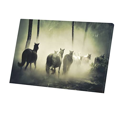 Tableau Chevaux Sauvages en Forêt Toile Imprimée 45x30 cm