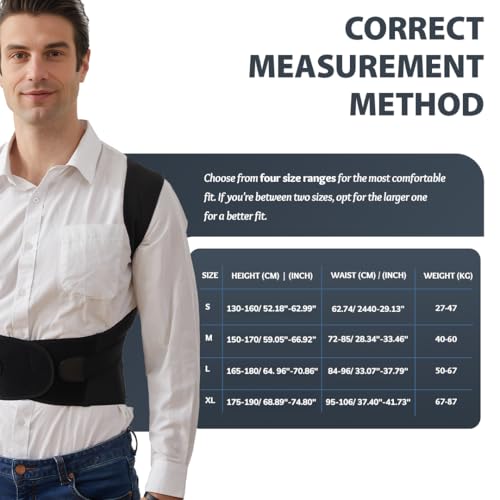 Image of HealthSense Medical-Grade Posture Corrector Belt for Men | Premium Back Support Belt for Back Pain Relief & Shoulder Alignment | Ergonomic Adjustable & Breathable Design with Anti-Tightening Comfort & Double Y Structure | PC-860 (Large)