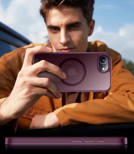 Image of Elzzi Magnetic for iPhone 16e /17e Case (Compatible with MagSafe)(Military Grade Drop Protection) Slim Translucent Matte Shockproof with Anti-Fingerprint Phone Case,Wine Red