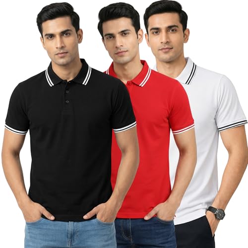 Image of Hangout Hub Hybrid Men's Polycotton Polo T-Shirt | Solid Finish | 260 GSM Premium Fabric | Half Sleeve Collared Neck | Regular Fit | Casual & Office Wear | Set of 1, 2 & 3