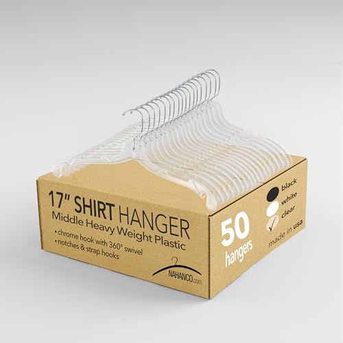 NAHANCO 505MGHU Plastic Dress Hanger, Chrome Swivel Hook, Rubber Gripper, Middle Heavy Weight, 17