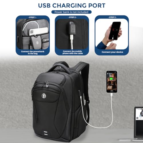 Image of Swissdigital Design Men's Laptop Backpack for College and Business Travel with Integrated USB Charging Port and RFID Protection, fits Laptops up to 15.6-Inch, Black | SD1695-01