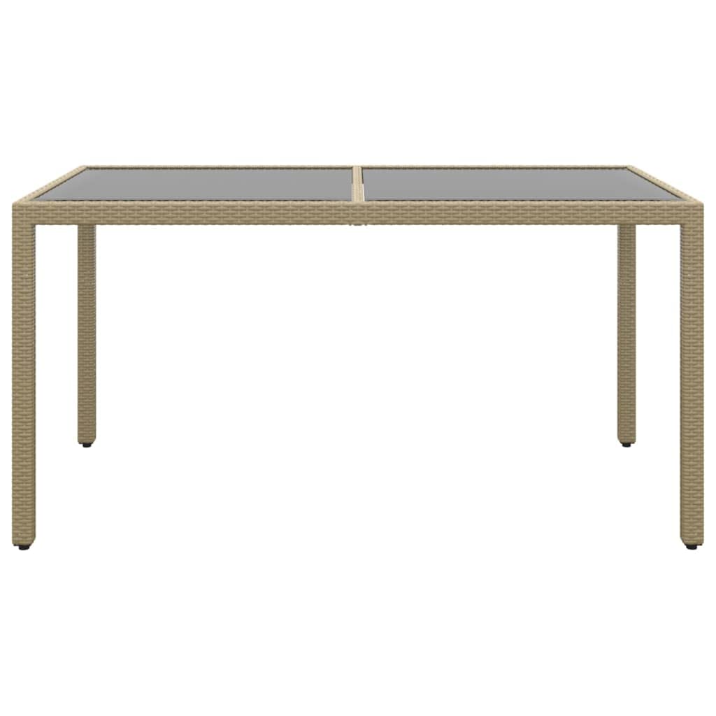 Poly Rattan stół ogrodowy 150 x 90 x 75 cm z blatem ze szkła hartowanego, beżowy, malowany proszkowo stalowy stelaż, stół do jadalni na taras i do ogrodu