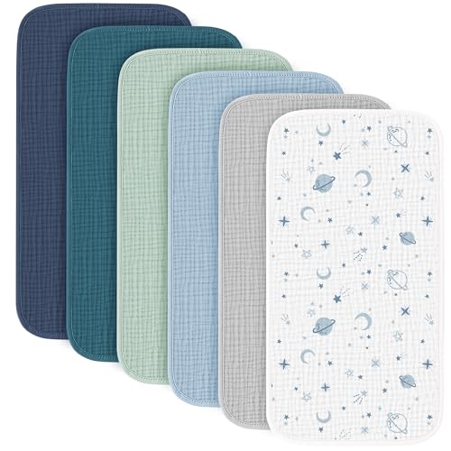Image of Konssy 6-Pack Muslin Baby Burp Cloths, Large 100% Cotton Burping Clothes, Soft & Absorbent for Newborns, Baby Boys and Girls