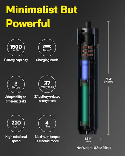 HOTO Electric Screwdriver Rechargeable, 3.6V Cordless Screwdriver Set USB-C, 3 Torque Settings, 1500mAh Battery, LED Light & 12 S2 Metal Bits for Furniture/Electrical Repairs - Image 4