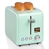 SEEDEEM 2 Slice Toaster With Color LCD Display - Stainless Steel, 7 Bread Shade Settings, 1.4'' Wide Slots, Bagel/Defrost/Reheat Functions, Removable Crumb Tray, 900W, Mint