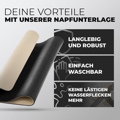 Miggo® Premium Napfunterlage [saugfähig & rutschfest] Katzen Zubehör | Napfunterlage Hund Katze Katzenmatte Futtermatte Katzen | Schuhmatte Hundenapf Unterlage für Futter, Wasser, Brunnen | Kunstleder