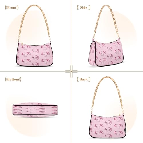 Shoulder Bag for Women Pink Axolotls Playful Tote Handbag Crossbody Bag with Zipper Closure2