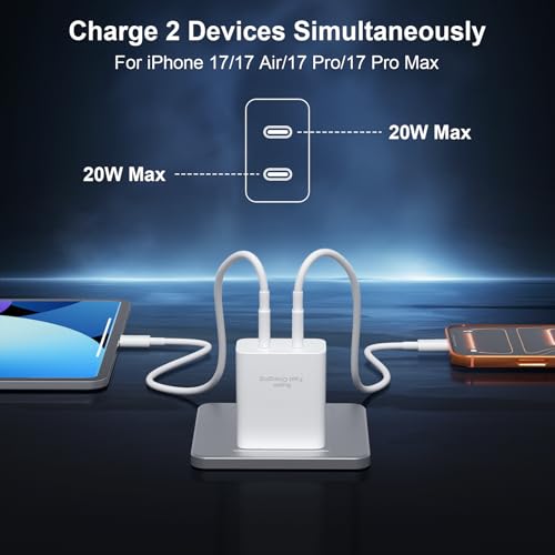 Image of iPhone 17 16 15 Pro Max Charger Fast Charging,45W Dual Port USB C Fast Charger Block [2-Pack] & Extra Long 60W 3 /6 /6 /10FT USB C Cable - PD Quick Adapter 3.0 for iPhone 16 15 17 /16 15 17