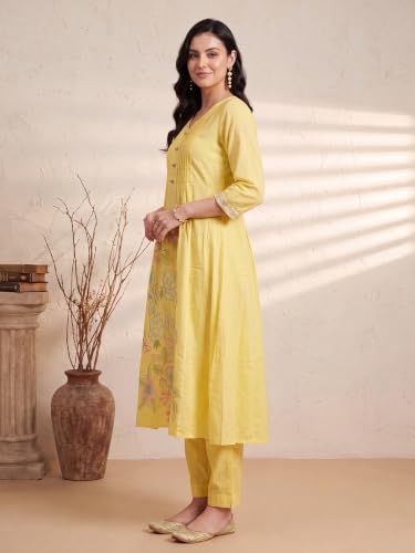 Image of INDO ERA Women's Cotton Ethnic Co-Ord Set | Kurta Pant Set | Stylish Cotton Suit Set for Women,11685 | Co Ord Set For Women Stylish |