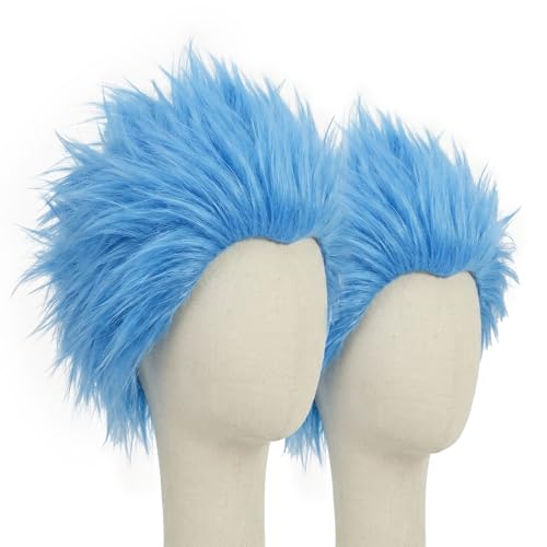 Lanloepe Funny Wigs Unsex Highlight Hair Crazy Wigs Costume Funky Hairband Green Party (Two Sky Blue Two Pack)